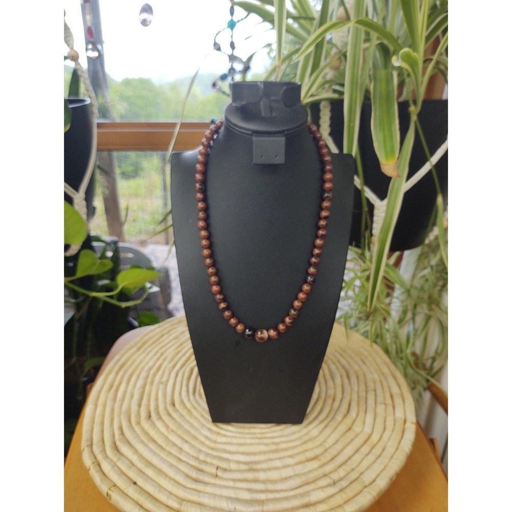 Red Mahogany Obsidian Tiger Eye Gemstones Round Beads Necklace Unisex